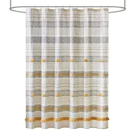 Ii70-1284 Ink Ivy Cody 100% Cotton Shower Curtain Boho Chic Printed Striped With Tasse