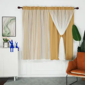 Scusca45-12p Inlinas Gold Blackout Curtains With Sheer Overlay - Back Tab And Rod Pocket T