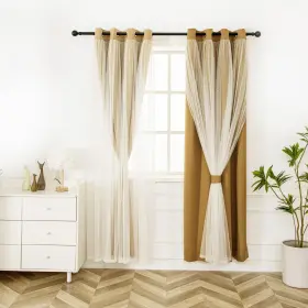 Scusca45-14t Inlinas Gold Blackout Curtains With Sheer Overlay - Grommet Top Thermal And N