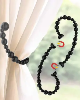 Wmt203-magnetic Insstic Magnetic Wood Bead Curtain Tiebacks - Powerful Magnets By 2 Pack Black
