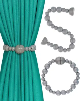 Wmt204-magnetic Insstic Magnetic Wood Bead Curtain Tiebacks - Powerful Magnets By 2 Pack Gray