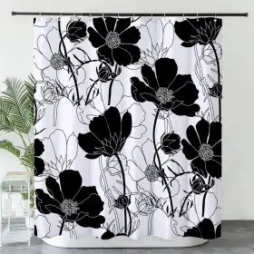 Intomeng 728456213002 Black And White Shower Curtain Floral Aesthetic For Bathroom F