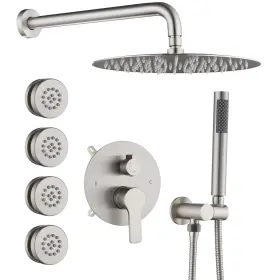 Rbr12hn-4bj Iriber Brushed Nickel Round Rain Shower System With 4 Pcs Body Jets 3 Functio