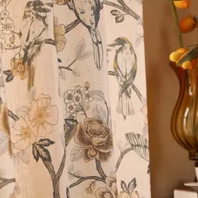 In-curtain-murad-140240-m Isaenne Vintage Beige Semi Blackout Curtains With Grommets Floral And Bird Pa