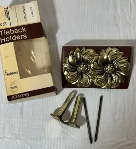 3410 J. C. Penney Vintage Jc Drapery Curtain Tieback 2 Holders #3410 Gold Color Plastic