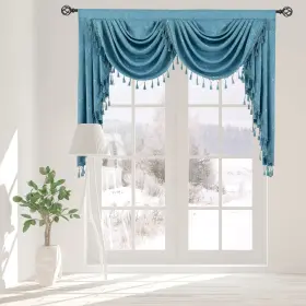 Jp-wv-tb-blue-59w Jade Poke Waterfall Jacquard Valance Topper Curtain Fine With Tassel Accessories For Li