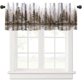 Janjcurt 705230978582 Misty Forest Valance Curtain Rustic Farmhouse Pine Tree Landscape Country Wo