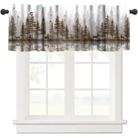 Janjcurt 705230978582 Misty Forest Valance Curtain Rustic Farmhouse Pine Tree Landscape Country Wo