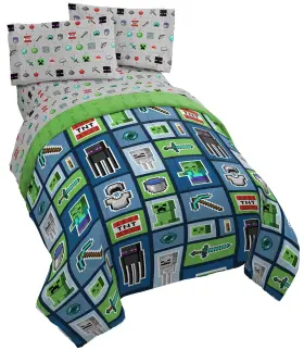 Jay Franco 032281411084 Minecraft Monster Hunters 5 Piece Full Bed Set - Includes Reversib