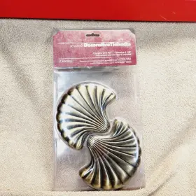 735339590 Jc Penny Vintage Set Of Solid Brass Curtain Tie Backs - Sea Shells Beach Home Decor Vtg