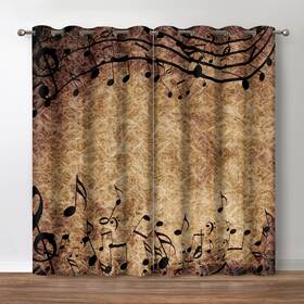Jekeno 702103672893 Retro Music Blackout Curtains - Musical Note Theme Printed Window Drap