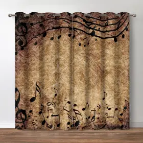 Jekeno 702103672893 Retro Music Blackout Curtains - Musical Note Theme Printed Window Drap