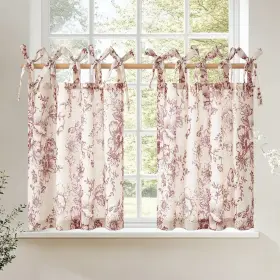 Dymalsdiy-2636c03 Jinchan Floral Linen Tier Curtains 36 Inch Farmhouse Cafe Tie Top Bo