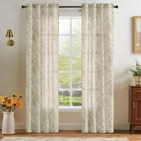 Dymalsrp-3884c06 Jinchan Linen Floral Curtains 84 Inch Length For Living Room Bedroom Light Fi