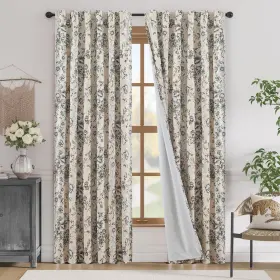Jcblkalcrp-5084c01 Jinchan Blackout Linen Blend Curtain Floral Curtains For Living Room