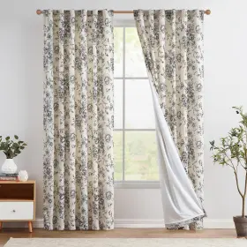 Jcdymalcrp-5084l01 Jinchan Floral Linen Lined Curtains For Living Room 84 Inches Long Farmhouse