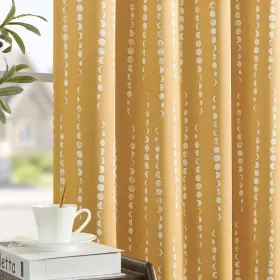 Jchbnrp-yx-5284c03 Jinchan 100% Blackout Boho Curtains 84 Inches Long Mustard Moon Phases Printe