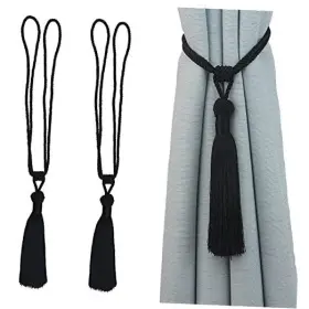 Jin202106 Jingewell Curtain Tiebacks Handmade Rope Tassel Tie Backs Pair Holdbacks 2 Black