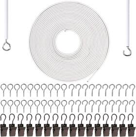 Jirongcl 711181567977 White Curtain Wire 10 Meter Wall Decor Picture Hanging Kit With 20 Pairs Of Scre