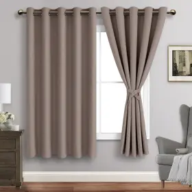 Jzus-edzgb-d2p-6063-44 Jiuzhen Tan Blackout Curtains With Tiebacks - Thermal Insulated Light Blocki