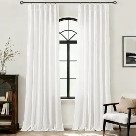 160hfmsz-wt40102 Jolilight 102 Inch Long White Pinch Pleat Linen Curtains 2 Panels Set For Living Room S