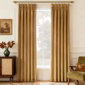 Hlrsz-jz4096 Jolilight Gold Brown Pleated Velvet Curtains 96 Inches Long 2 Panels Set Thermal Insula