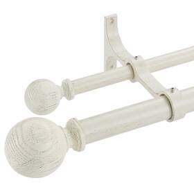Joodxoe Jd-145 White Wood Grain Window Rods Double Curtain Rod 72-144 Inch Telescoping Lengt