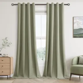 Joymdhclswc52108 Jowels Sage Green Linen Blackout Curtains 108 Length 2 Panels Set For Living Room Be