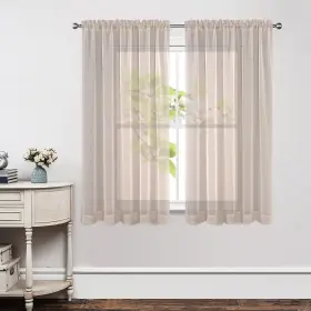 Jd21003 Joydeco Linen Sheer Curtains 63 Inch Length 2 Panels Set Rod Pocket Long She