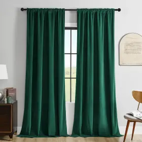 Jd21011-ggrn-96 Joydeco Dark Green Velvet Curtains 96 Inch Length 2 Panels Burg Set Luxury R