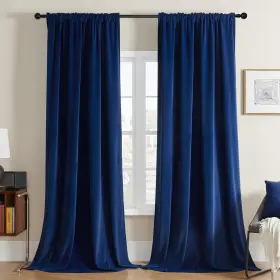 Jd21011-rbu-96 Joydeco Blue Velvet Curtains 96 Inch Length 2 Panels Burg Set 95 Lu