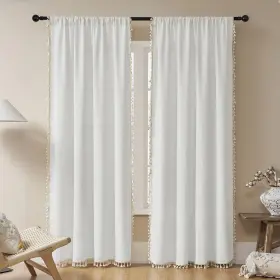 Jd21019 Joydeco White Boho Curtains 63 Inch Length 2 Panels Super Soft Bohemian Farm
