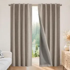 Jd21020-li-84 Joydeco Blackout Curtains For Bedroom - Nature Linen 84 Inch Long 100% Light