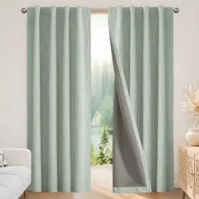 Jd21020-sgrn-96 Joydeco 100% Blackout Curtains For Bedroom - Natural Linen 52 Inch W X 9