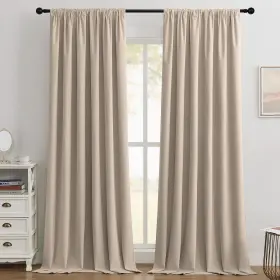 Jd21022-r Joydeco Beige 100% Blackout Curtains 120 Inch 2 Panels Luxury Thermal