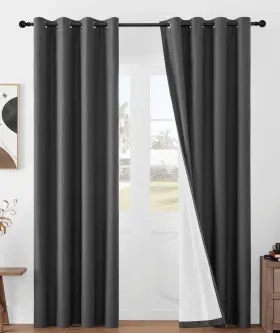 Jd21034-gr-84 Joydeco Linen Blackout Curtains For Bedroom 84 Inches Long Grommet Heavy Duty
