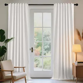 Jd21035-iw-96 Joydeco White Blackout Curtains 96 Inches Long - Linen 100% Curtain