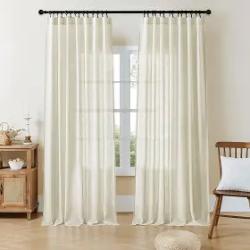 Jd21036-owh-100-90-2 Joydeco Linen Curtains 90 Inch Length 2 Panels Set For Bedroom Light Filtrei