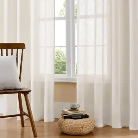 Jd21036-owh-100-96-2 Joydeco Linen Curtains 96 Inch Length 2 Panels Set For Bedroom Light Filteri