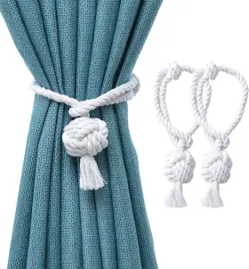 Jqwupup 744759601322 2 Pack White Curtain Tiebacks Outdoor Decorative Rope Drapes Holdbacks Tie Back