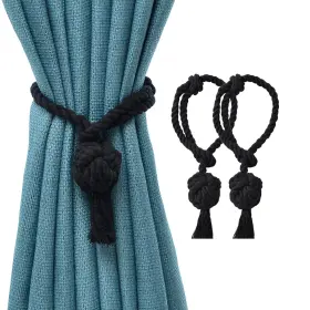 Hu-xi-16 Jqwupup 2 Pack Black Curtain Tiebacks Outdoor Decorative Rope Drapes Holdbacks Tie Ba