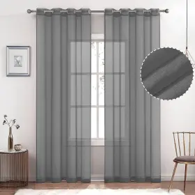 S52x84-grey July Joy Semi Linen Look Sheer Curtains For Bedroom Living Room Grommet Ligh
