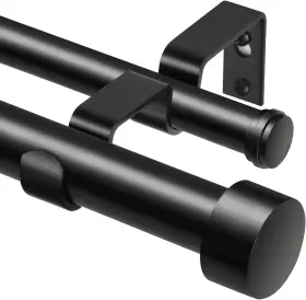 010020768 Kamanina 1 Inch Double Curtain Rod For Windows 72 To 144 Inches 72-144 Black