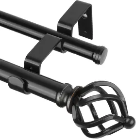 060100204 Kamanina Double Curtain Rod 72 To 144 Inches 6-12 Feet Black 72-144