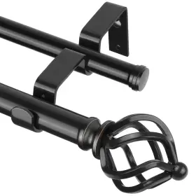 Kb-060010202-us-f1 Kamanina Double Curtain Rod 36 To 72 Inches 3-6 Feet Black Heavy Duty Curt