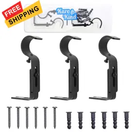 Kare & Kind 765951753213 And Adjustable Brackets For Curtain Rods - Black Set Of 3