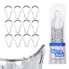 8541793358 Kare & Kind Shower Curtain Rings - Set Of 12 Friction Free Gliding Rollers Rust Proof