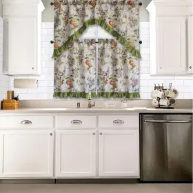 Kashi Home 815634090286 3 Piece Kitchen Curtain Rod Pocket Decorative Window Treatment Valance And Swag