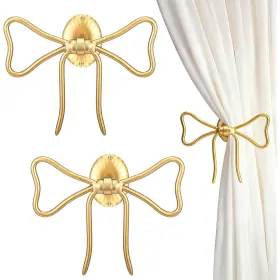 Ry-kathfly-2843 Kathfly 2 Pcs Bow Curtain Holdbacks Gold Metal Tiebacks Wall Mounted