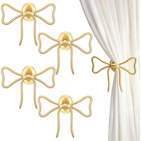 Kathfly Ry-kathfly-4227 4 Pcs Bow Curtain Holdbacks Gold Metal Tiebacks Wall Mounted Wall